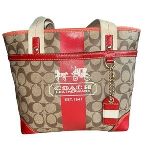 Coach Signature Stripe Tote Y2K Vintage Heritage Tattersall Signature Tote